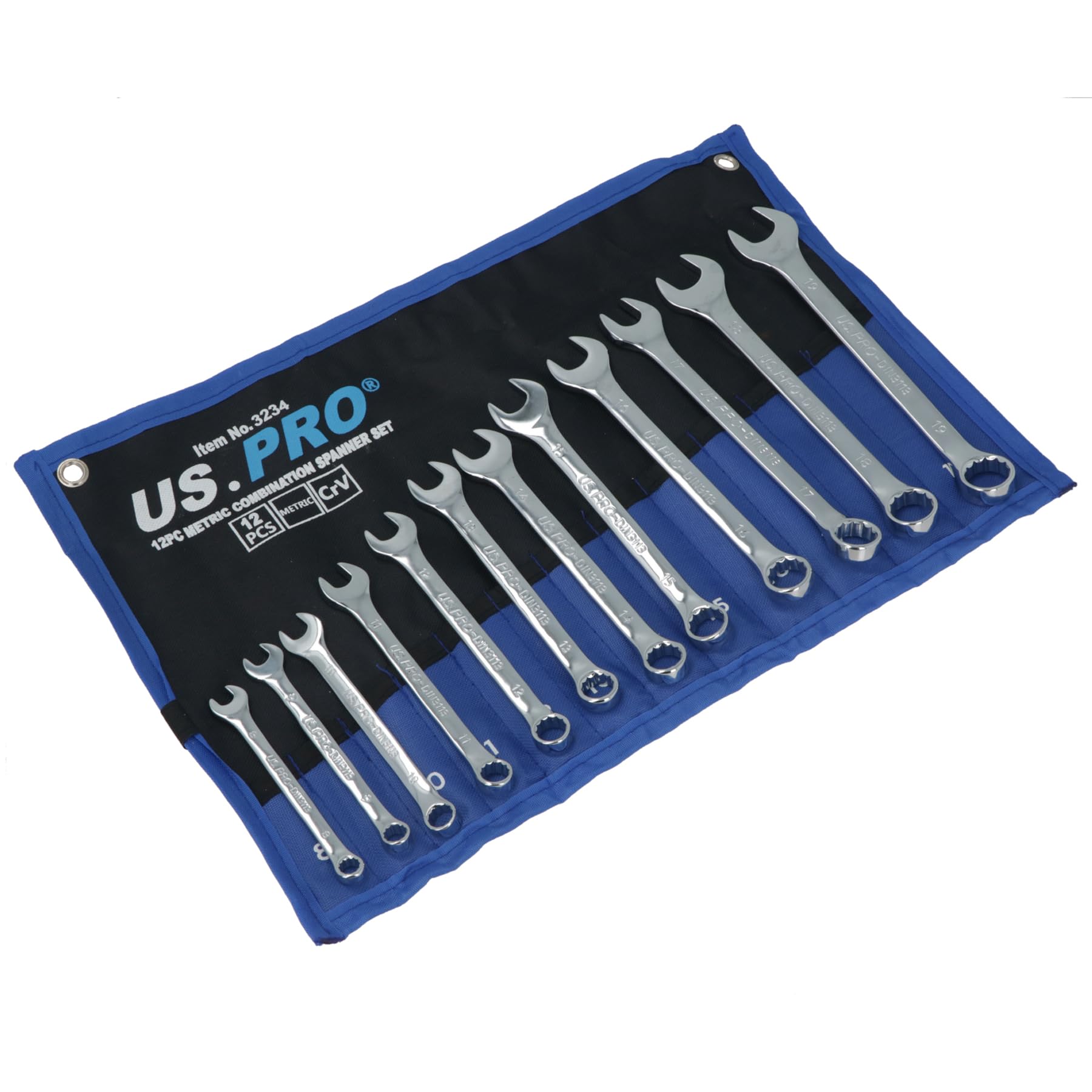 AB Tools Zestaw Kluczy, Układ Metryczny Klucz Pierścieniowy Otwarty 8mm – 19mm 12 szt