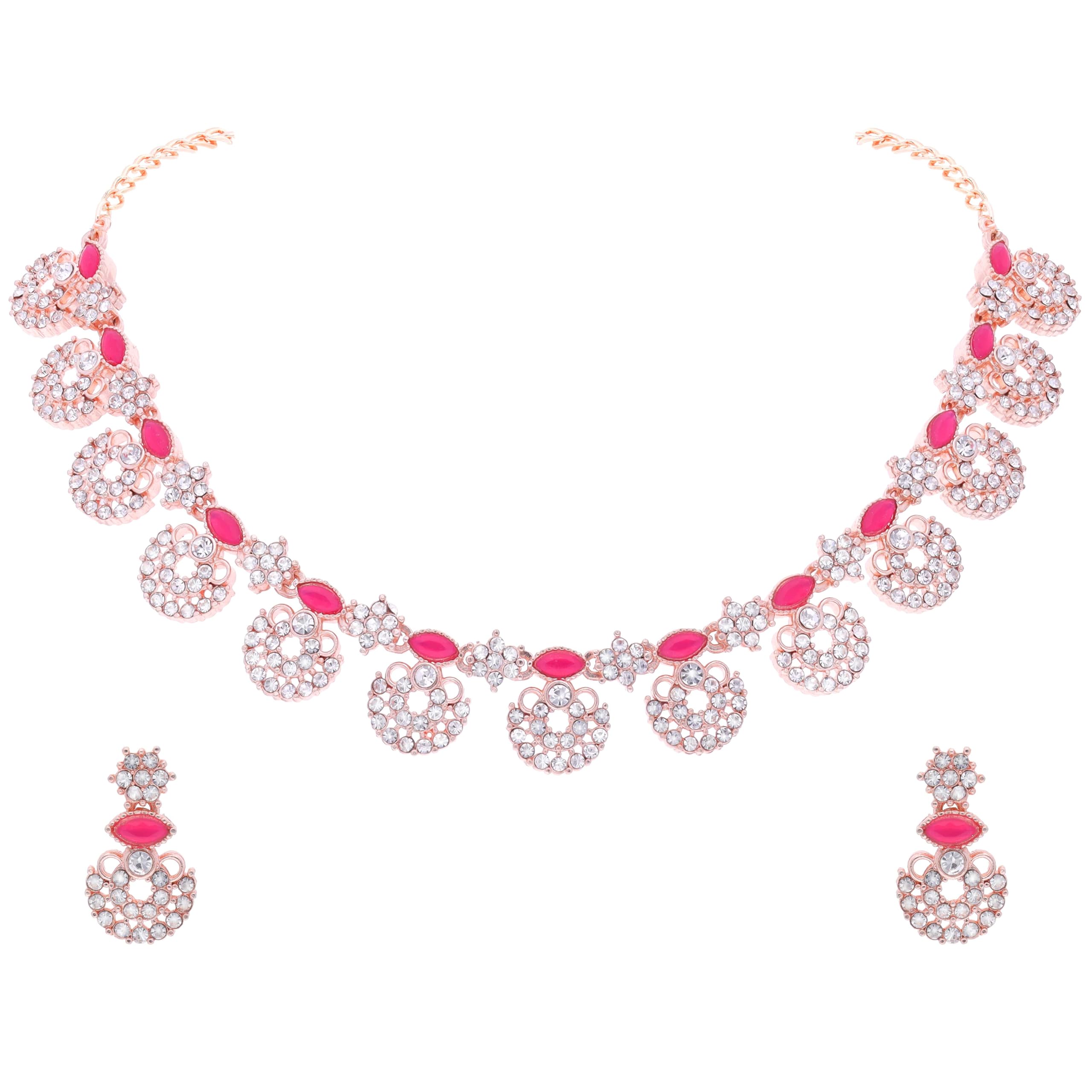 Brado Jewellery Rose Gold-Plated Artificial Stone Studded Necklace Jewellery set with 1 Pair of Earring (RG - Pink) (B0CJCDG2M9) Amazon Price History, Amazon Price Tracker
