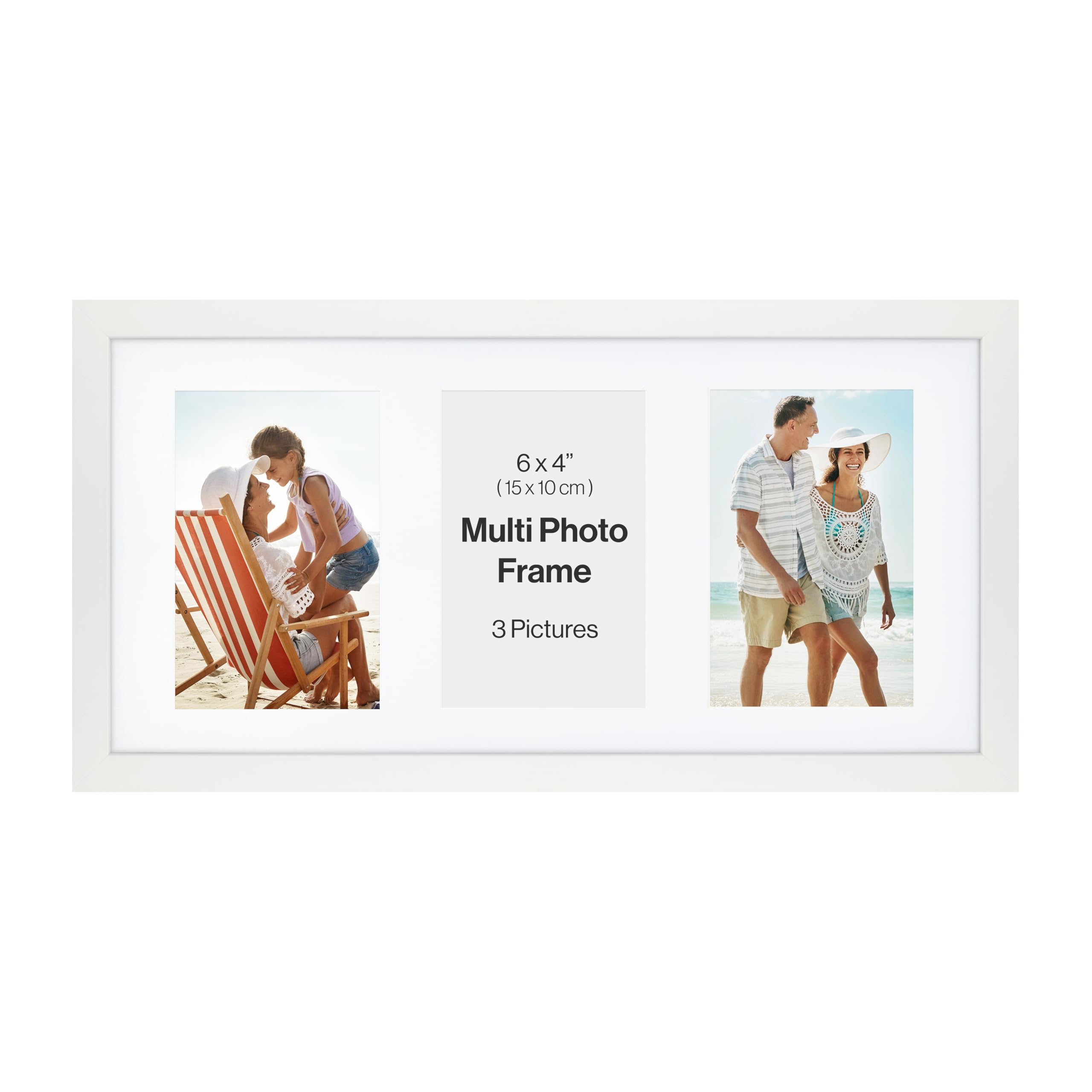 Contemporary White 6x4 Wooden Multi Aperture Picture Frame, Holds 3 6x4" Photos or Pictures, Wall Mounted Landscape or Portrait.