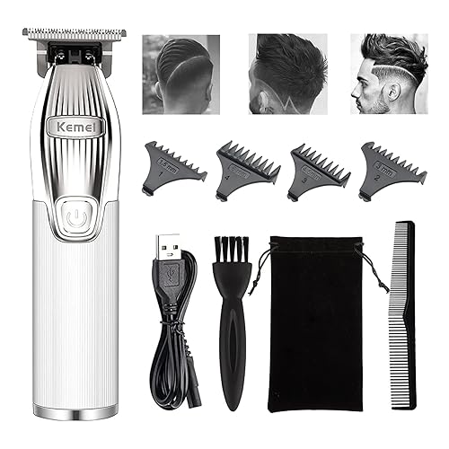 KEMEI Cortadora de pelo profesional para hombres, cortadora de pelo para barba, recortadora de barba, inalámbrico, recargable, kit de aseo con 4