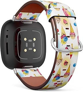 CJBROES Replacement Leather Watch Band, Compatible with Fitbit Versa 3 and Fitbit Sense of Wristband Bracelet Accessory - Tasty Colorful ice Cream Set