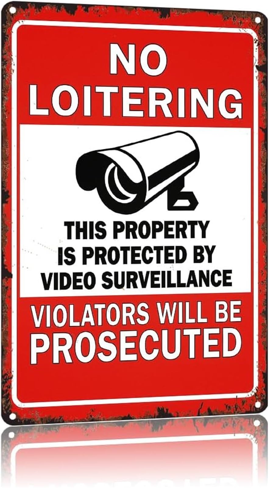 ZDVHOMCB Video Surveillance Area Sign No Loitering Vintage Aluminum Sign for Warehouse Wall 8 X 12 in