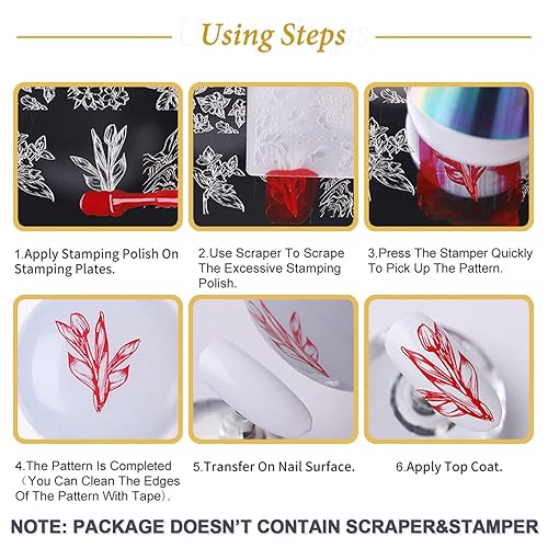 Miniatura 9 de SILPECWEE 10 piezas de placa de estampado de uñas sellos abstractos de uñas geometría de flores plantillas de encaje kit de estampado de uñas sello