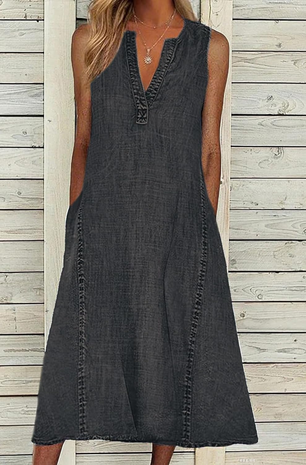 loveimgs Women Summer Sleeveless Denim Midi Dress Jean Jumper A Line Tunic Sundress Western Long Shift Tank Dress 2025 - Image 2