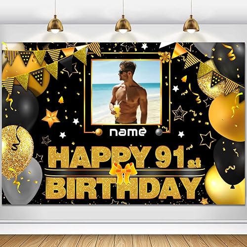 Vista 30 de Cartel personalizado de decoración de cumpleaños 91 con temática de castillo y princesa, pancarta de tela personalizada para suministros de fiesta