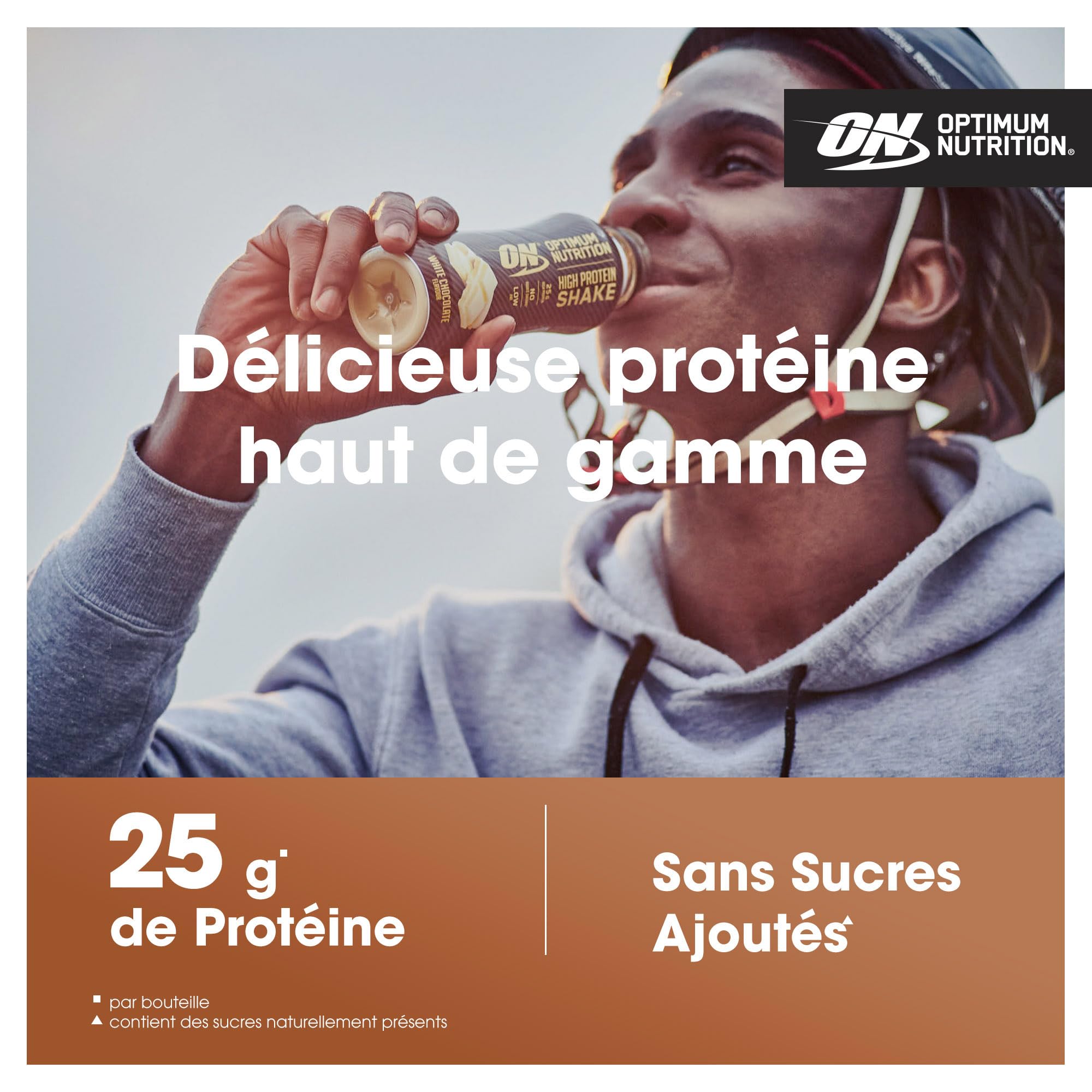 Optimum Nutrition Cocktails riches en protéines – Boisson prête à boire sans sucre ajoutée, faible en gras, pour hommes et femmes, pour la consommation après l'entraînement, chocolat, 12 x 330 ml