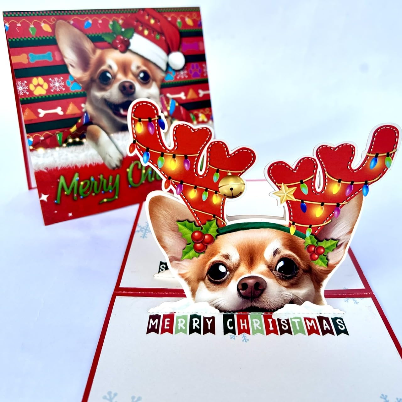 Dog 3D Christmas Pop Up Cards, Dog 3D Birthday Pop Up Cards, Happy Christmas Lovely Cards (Chihuahua Christmas Card)
