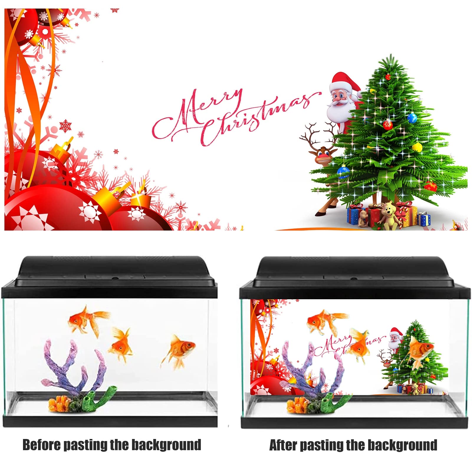 BAHULA Autocollant de fond d'aquarium, Merry Christmas HD Impression Papier peint pour aquarium Décorations PVC Autocollant Paysage Poster 122 x 76 cm