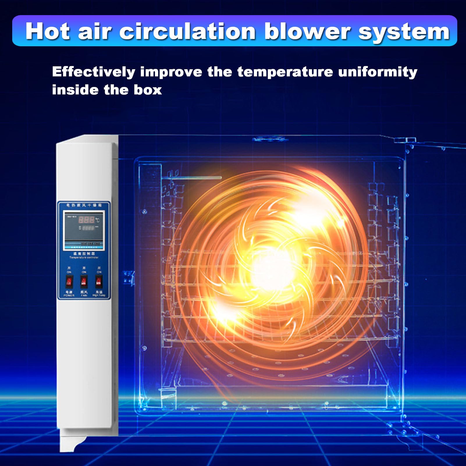 Four de séchage à convection à air pulsé numérique, four de séchage industriel à air pulsé de laboratoire Four industriel Contrôle intelligent de la température Ventilateur à vitesse réglable,101-0B