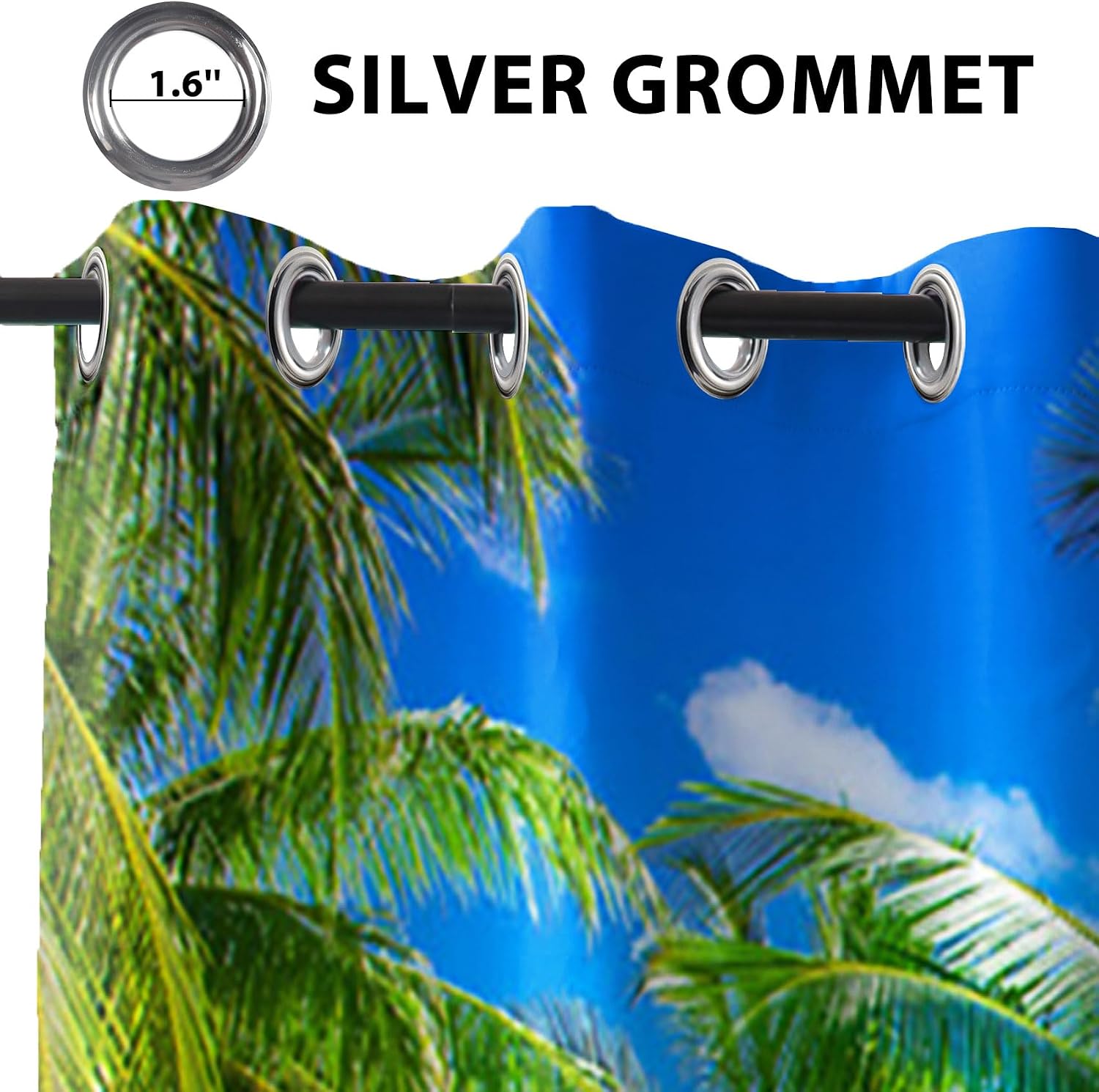 Renaiss Palm Trees Curtains Tropical Sunny Beach Boat Ocean Herizon Hawaii Seaside Landscape Living Room Bedroom Kitchen Blackout Window Drapes 63L x 42W Set of 2 Panels