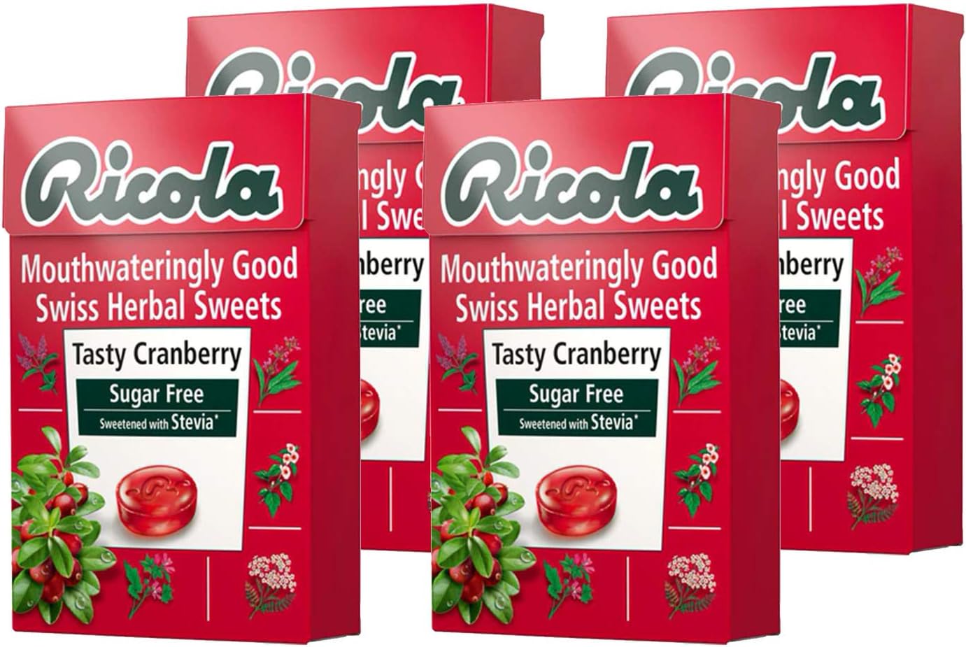 Tasty Cranberry Swiss Herb Lozenges Sugar Free Candy - 4 Pack, 4 x 45 g