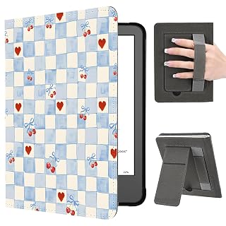 Cute Cherry Heart Case for 7" Kindle Paperwhite (12th Gen-2024), Slim Foldable Stand PU Shell Cover Case with Auto-Wake/Sleep & Hand Strap for Kindle Paperwhite 2024 - Amazon product rated Grade A