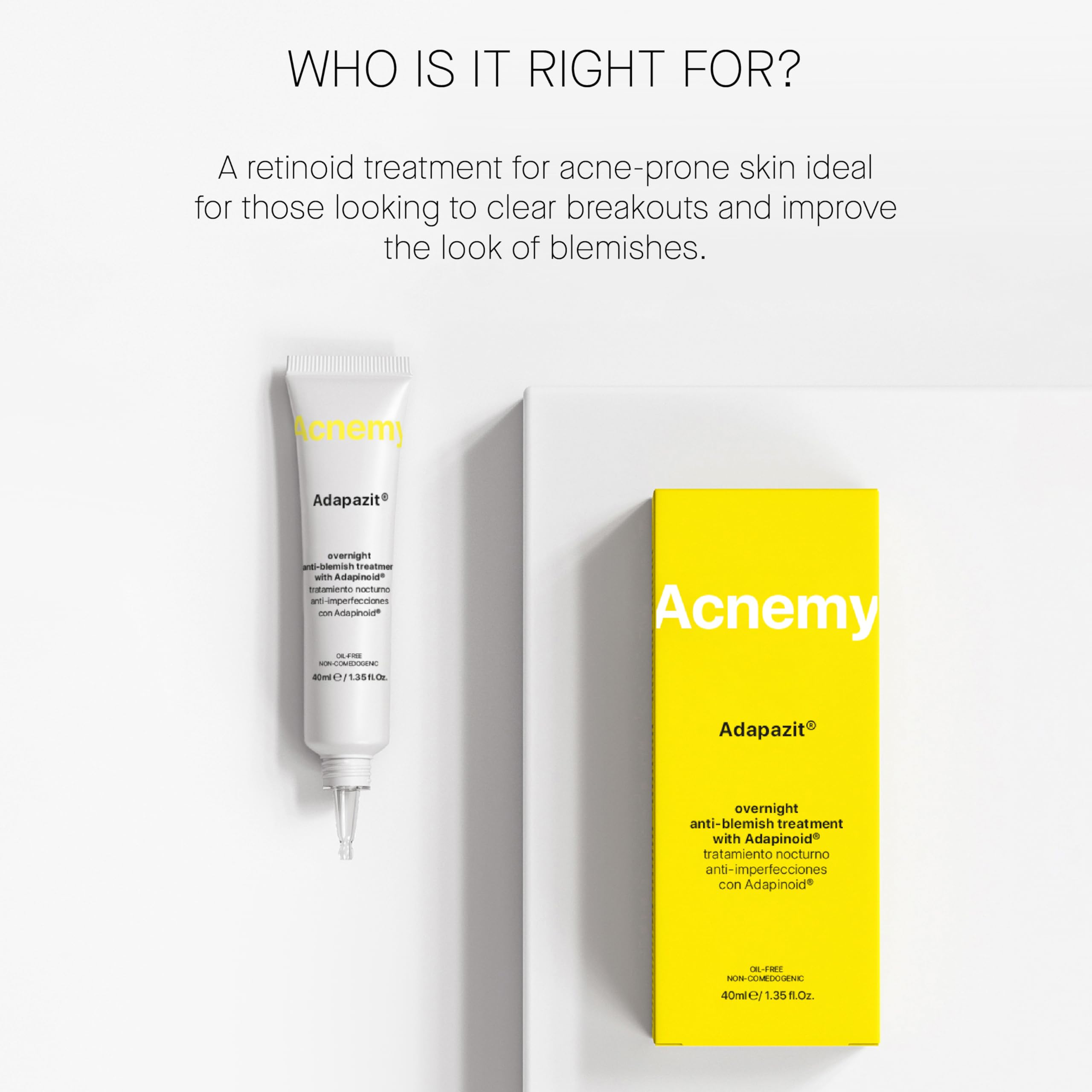 ACNEMY ADAPAZIT Nocny zabieg przeciw niedoskonałościom, 40 ml, z Adapinoid® Retinoid trzeciej generacji, reguluje sebum, poprawia teksturę, redukuje pory i wyrównuje koloryt, delikatna dla wrażliwej
