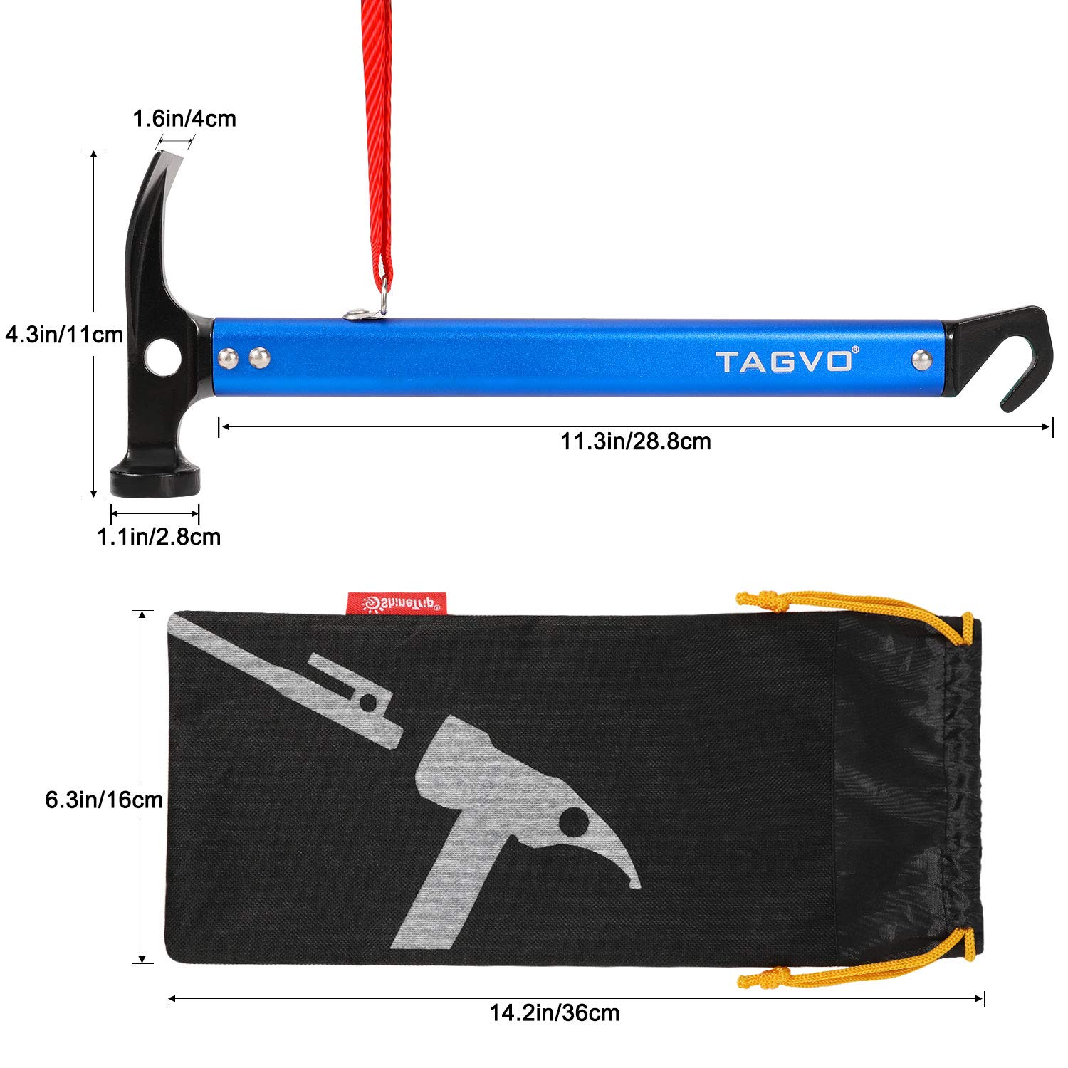 TAGVO Marteau de Camping de, Marteau de Tente en Aluminium Multifonctionnel de Camping de Mallet avec Le solvant de Tente