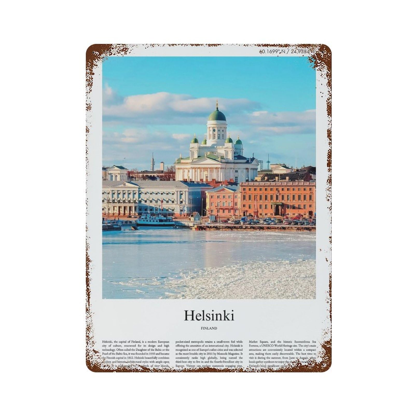 xiaoxiaoshen Helsinki Finland City Scenery Wall Decor Art Metal Tin Poster Modern Home Decor Art Home Bar Shop Decorations Vintage Sign 40x30cm