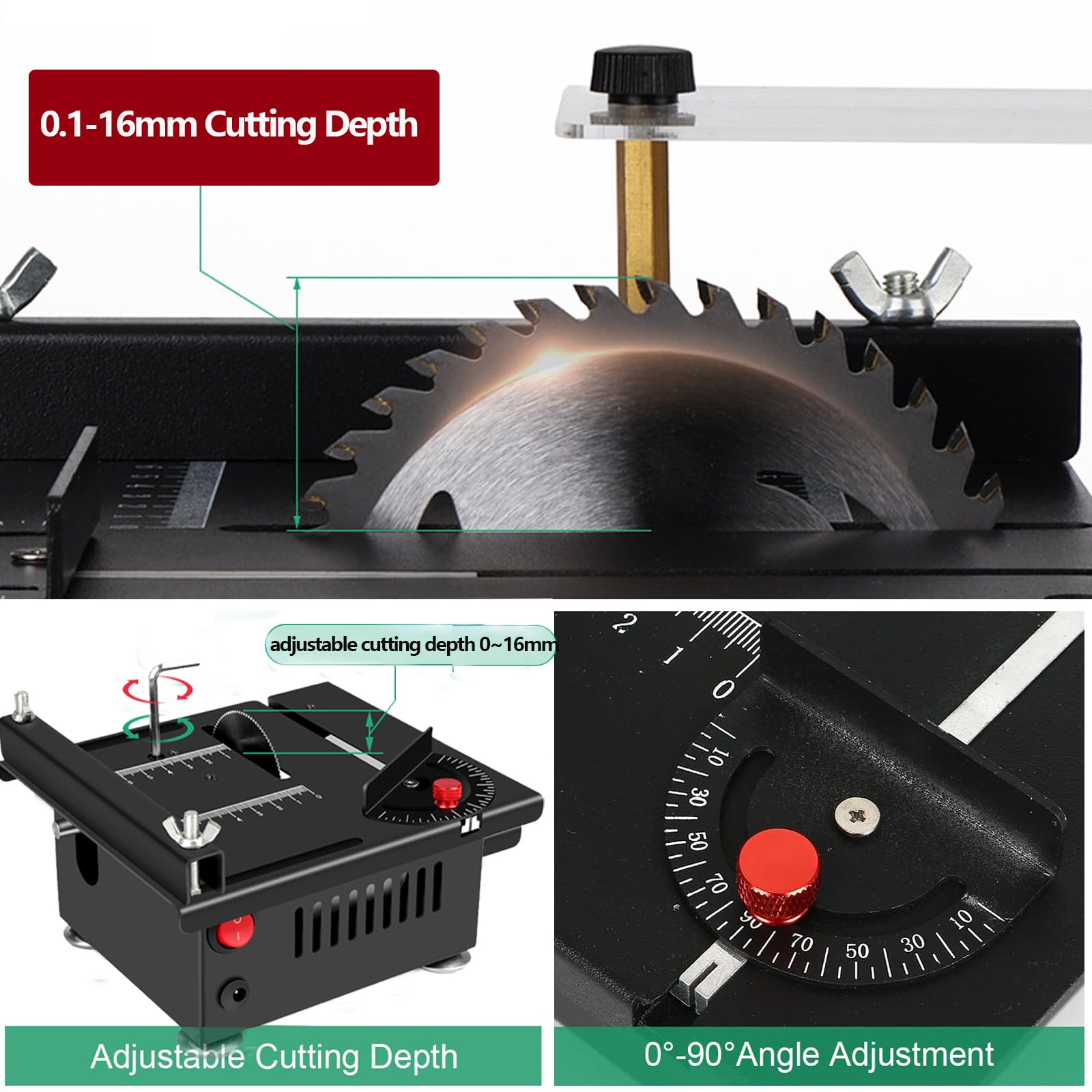 Mini Table Saw 100W, Adjustable Cut Depth and 7-Speed, 4 Blades Metal Chop Saw - Image 2