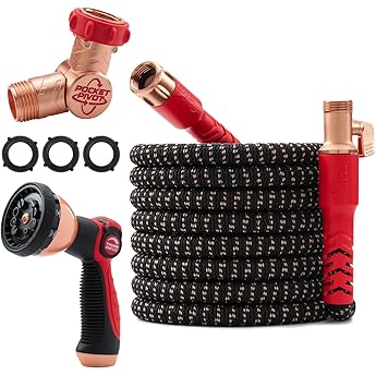 Pocket Hose Copper Bullet Expandable Garden Hose 100 FT w/10 Pattern Thumb Spray Nozzle AS-SEEN-ON-TV 650psi 3/4 in Patented Lead-Free Ultra-Lightweight Solid Copper Anodized Aluminum FittingsNo-Kink