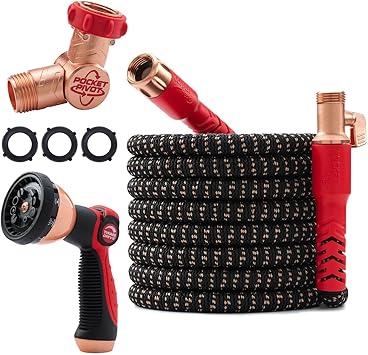 Pocket Hose 50 FT Copper Head Expandable Garden Hose with Pocket Pivot, No Tangles, AS SEEN ON TV, 360° Swivel, Tri-Tex Tubing, Force Field Jacket, Lead-Free, No-Kink, Anti-Burst w/APT