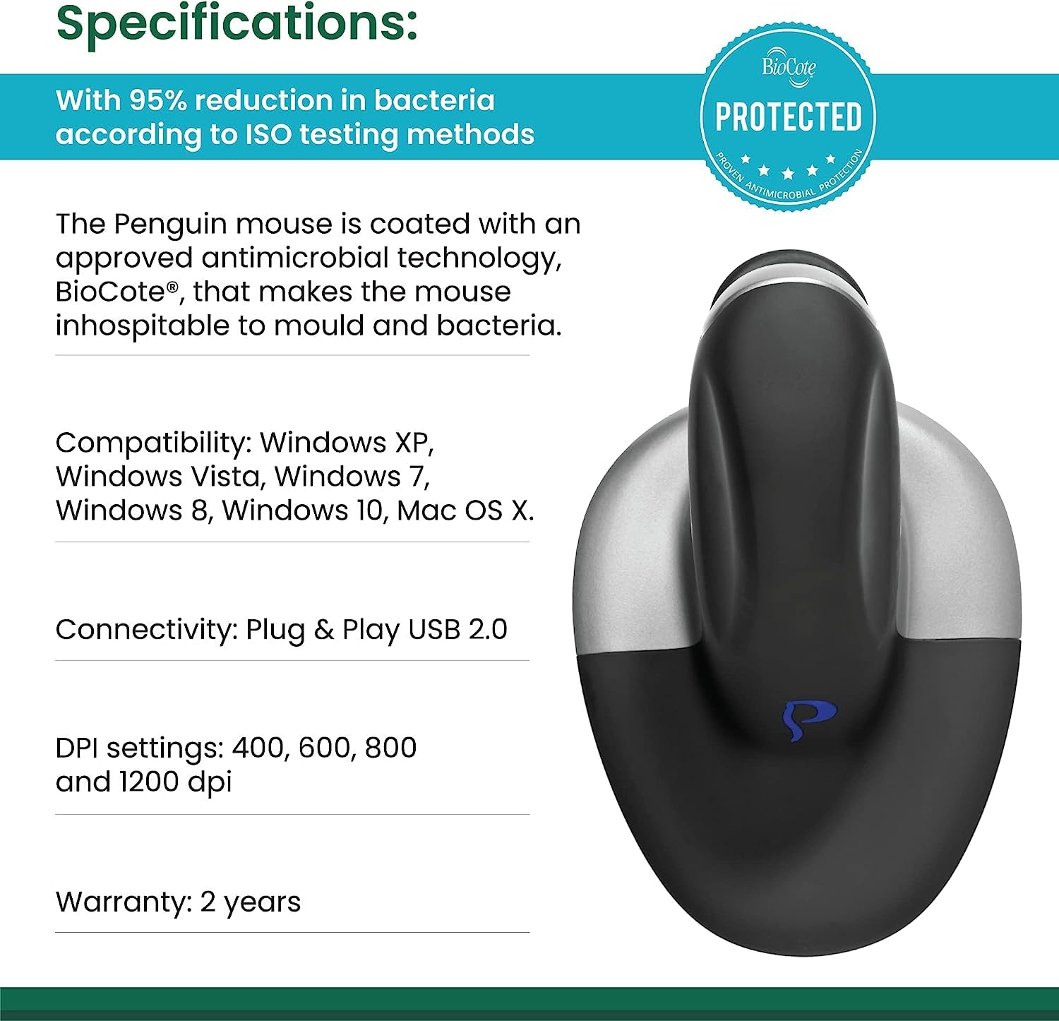 Penguin Wireless Ambidextrous Vertical Mouse Hand Position   Trackball Mouse Rev