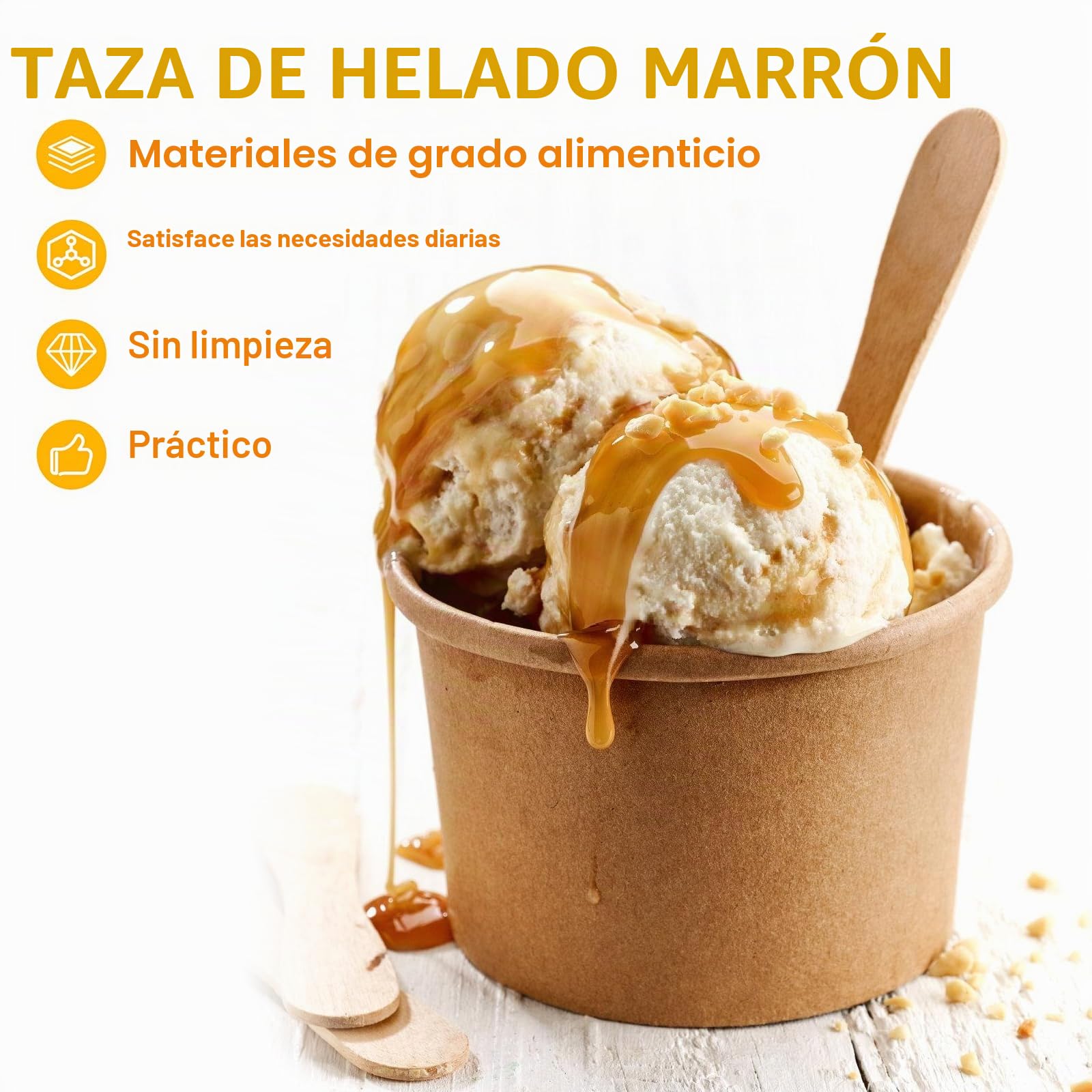 50 vasos de helado universales ecológicos de cartón, 240 ml, de papel con 50 cucharas, helados de cartón, vasos compostables, vasos de papel para helados, postres, comida con dedos