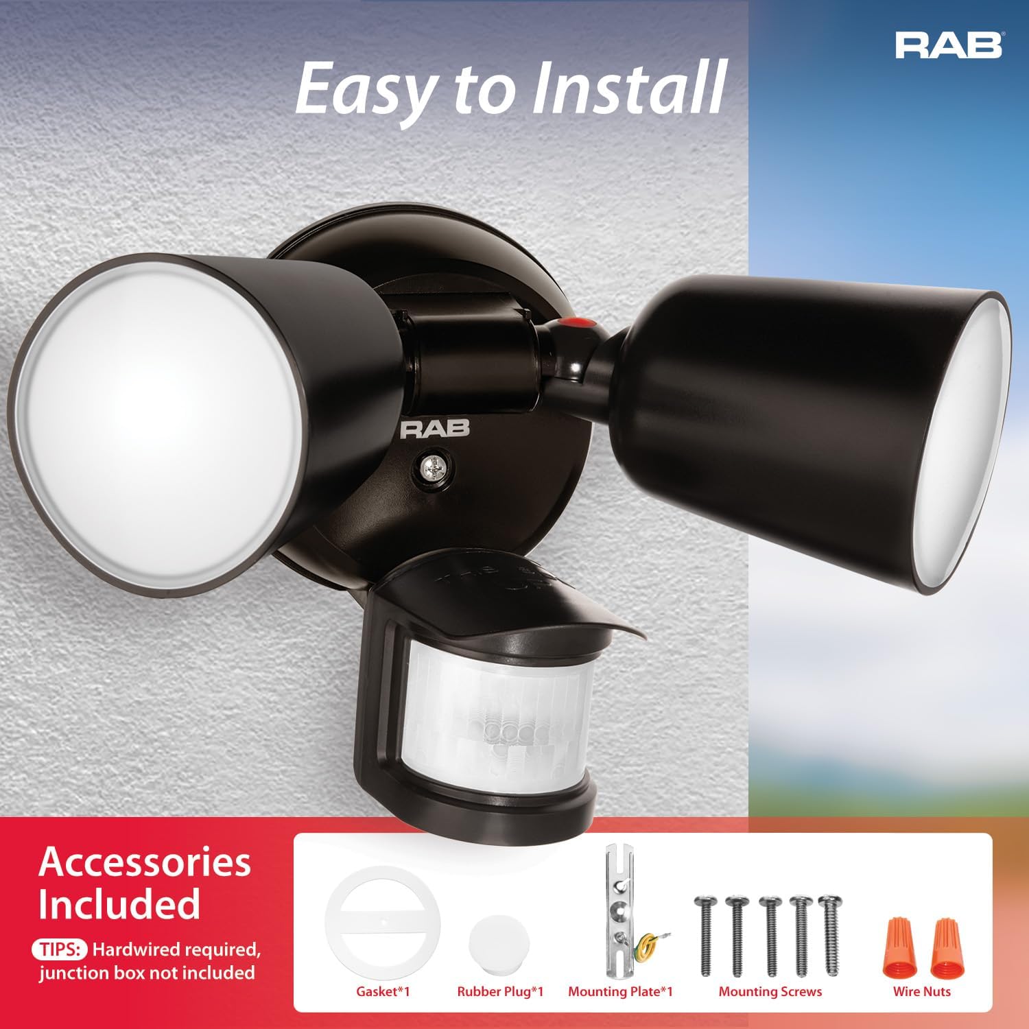 RAB Lighting LU160 Luminator Motion Sensor Outdoor Lights - Flood Light for Security, Outside Dusk to Dawn Photocell, 3000k–5000k Tunable, IP65 Weatherproof Rating, 160°Coverage, 50 Ft Range (Bronze)
