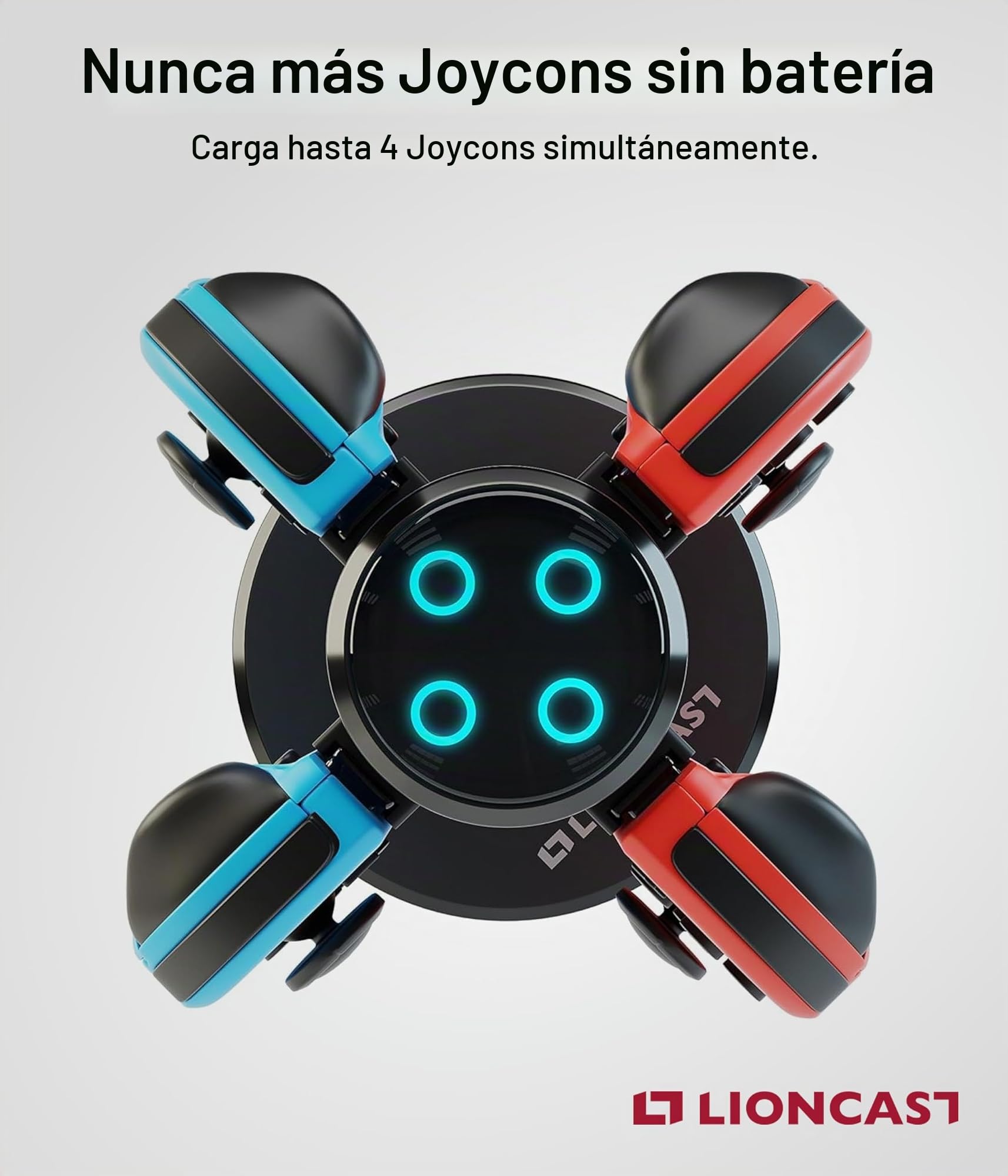 Lioncast Base de Carga para Joy-con - Dock de Carga para 4 Mandos - Compatible con los Controles de Nintendo Switch - Luces Indicadoras de Estado de Carga, Fondo Fuerte - Accesorios de Juego