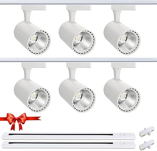 J&L - Kit de iluminación LED de pista, sistema de iluminación de pista de 6 luces de 30 W 2700 lm con riel de 6.5 pies, accesorio de foco de techo