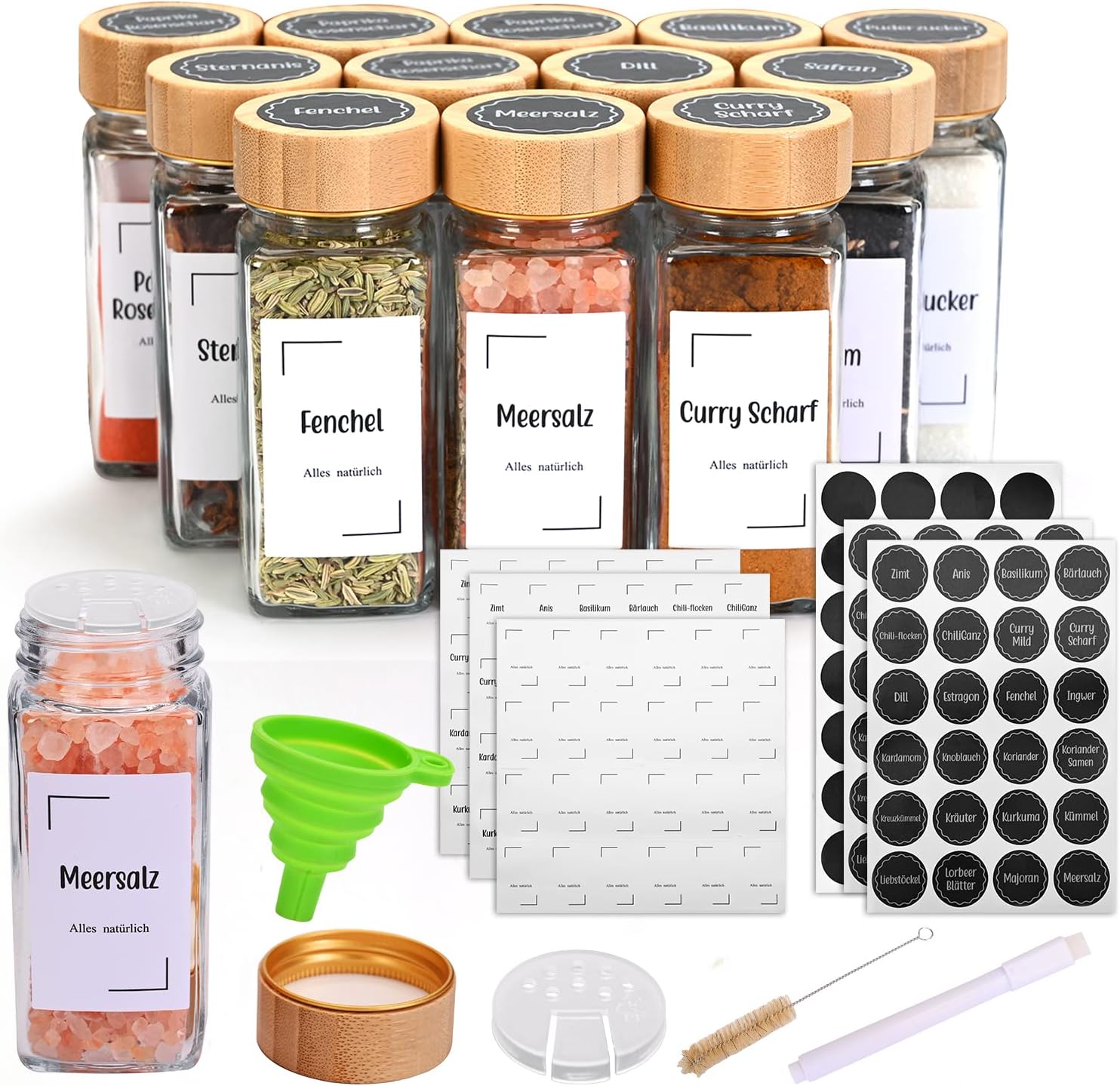 Winter Shore Gewürzglas-Set Mit Regal - 20x 120ml BPA-frei Mit Etiketten & Trichter