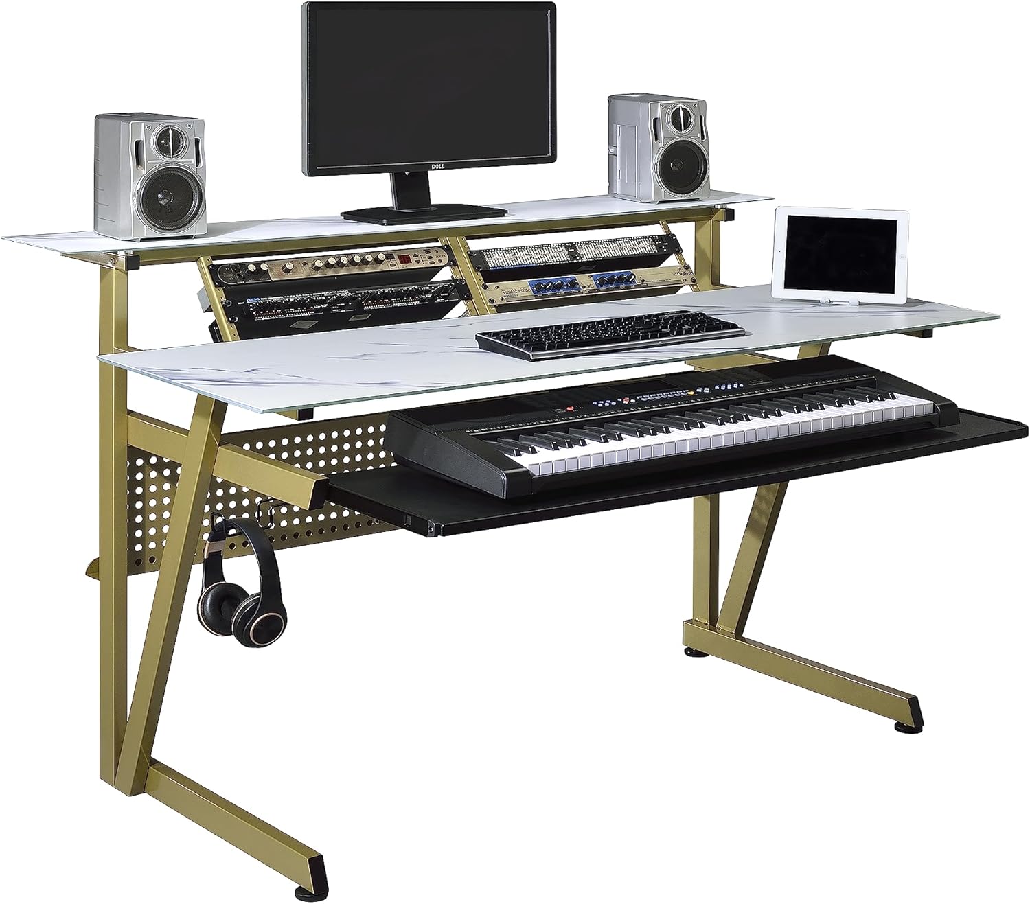 IM200 Series Tempered Glass Music Studio Workstation with 2 x 4U Rack (Gray)