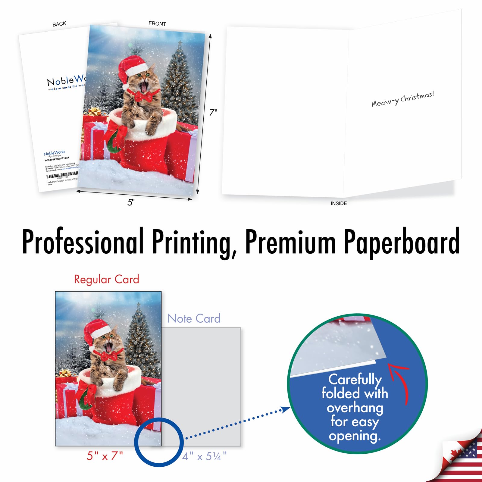 The Best Card Company C3195FXSG-B12x1 Lot de 12 cartes de vœux de Noël avec enveloppes Motif chaton dans une botte (11,9 x 17 cm)