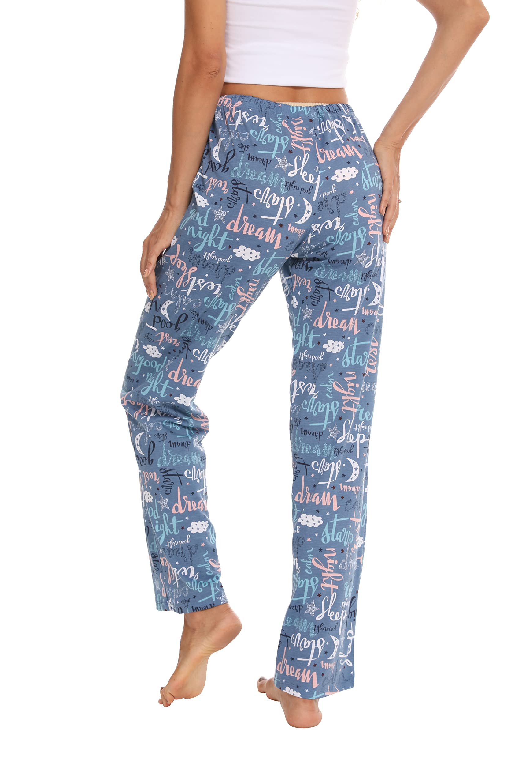 Pantalones de pijama para mujer, con estampado lindo de algodón, con bolsillos