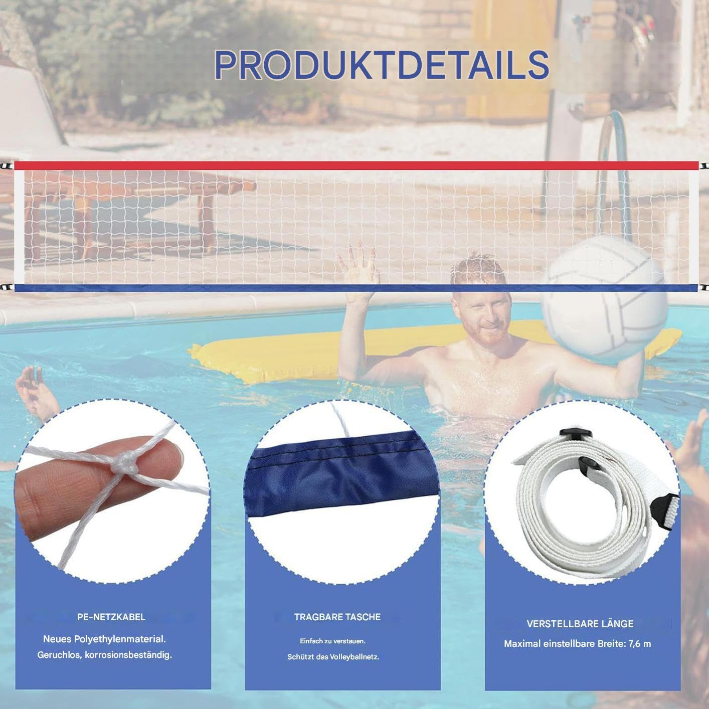 Schwimmbad Volleyball Netz | 4,5x0,9M Freibad Volleyballnetz Für Außenbereich - Zubehör Tragbare Wasserspiele Ersatzteil Für Badminton Tennis Erwachsene Und Kinder