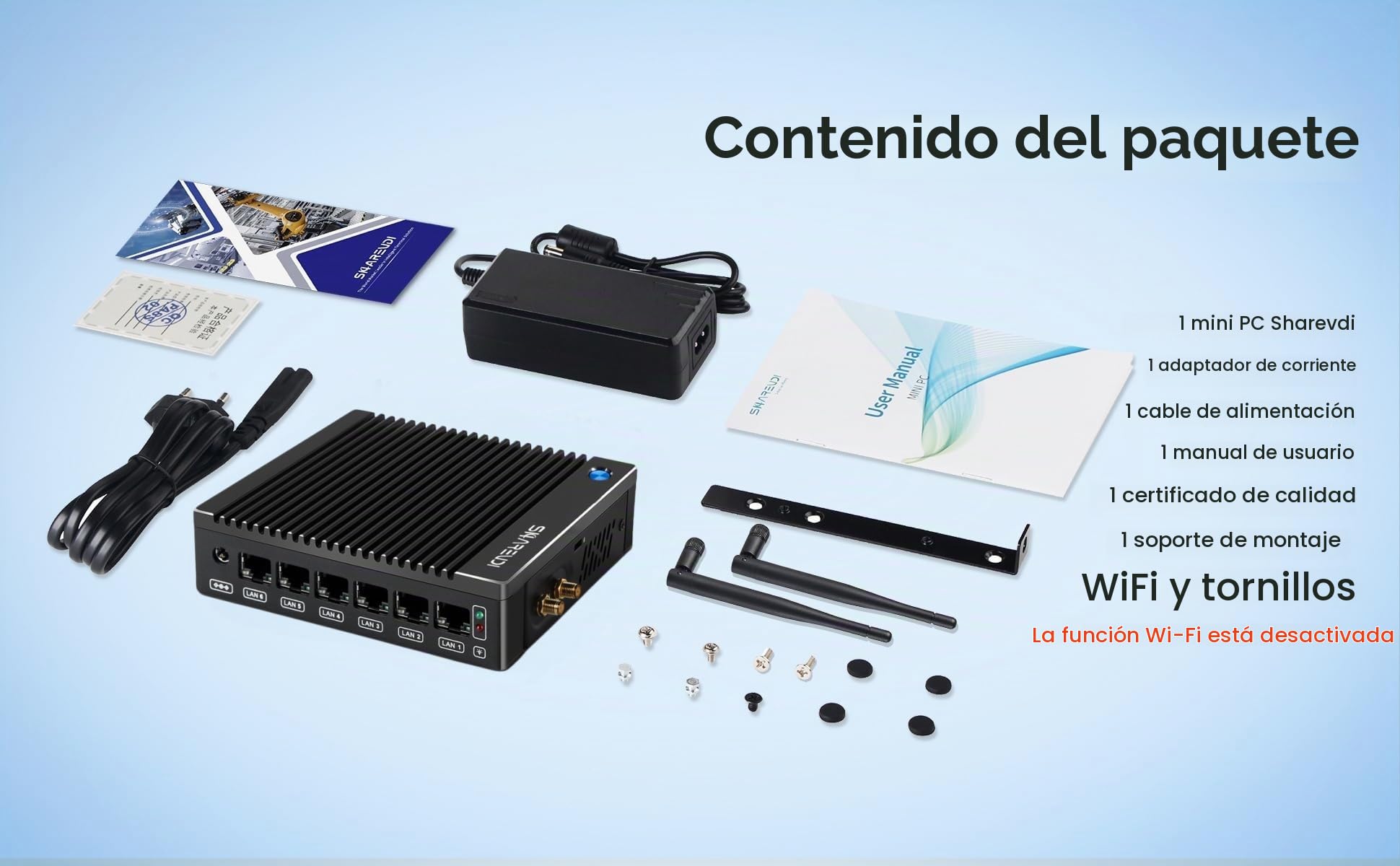 Fanless Firewall Mini PC Intel N3710 4C/4T 6X Intel i226 LAN, Network Gateway Soft Router, Test with PF-Sense/OPN-Sense AES NI HD/Type-C/SIM/TF/Wi-Fi (8G RAM 240G SSD)