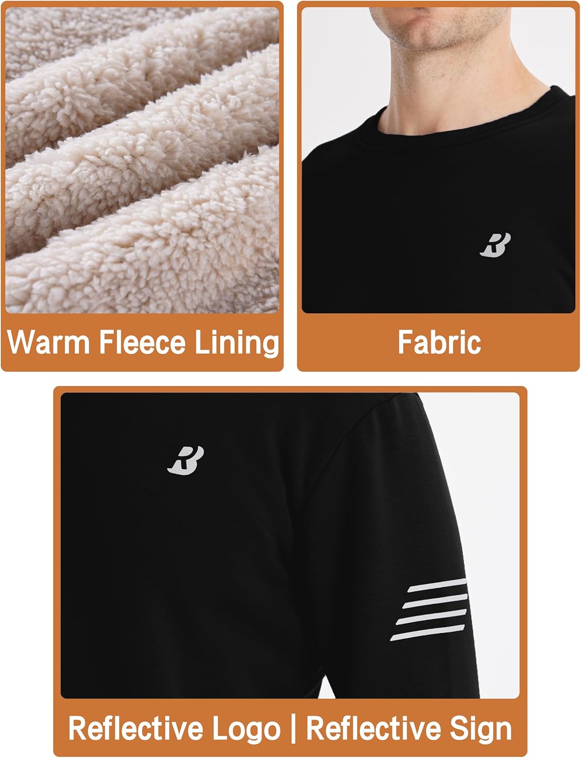 Roadbox Men's Sherpa Lined Sweatshirt, Winter Warm Heavyweight Crewneck Pullover Tops, Long Sleeve Thermal Fleece Sweaters - Image 4