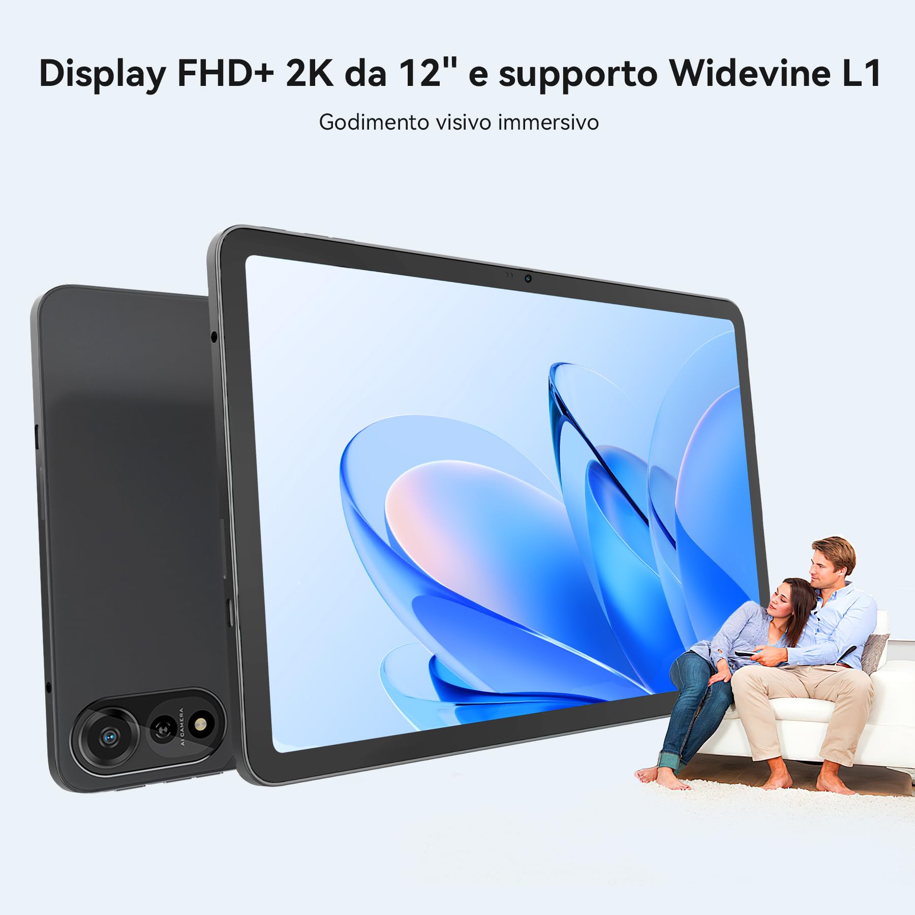 Blackview Mega2 Tablet 12 Pollice Android 15 Tablet con Tastiera, 24GB RAM 256GB ROM con SIM 4G, 2K FHD+, Gemini AI, 9000mAh, Doppia fotocamera, Widevine L1, GPS, Face ID, Mouse, Custodia, Penna