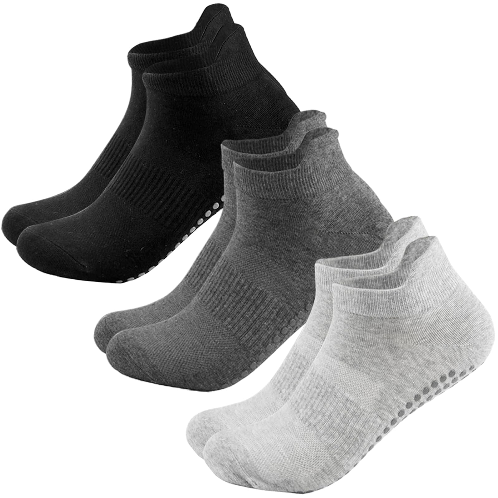 Thin Cotton Pilates Socks with Tab, Low Cut Ankle Yoga Socks with Bottom Silicone Dots Non Slip Grip Socks (3 Set)