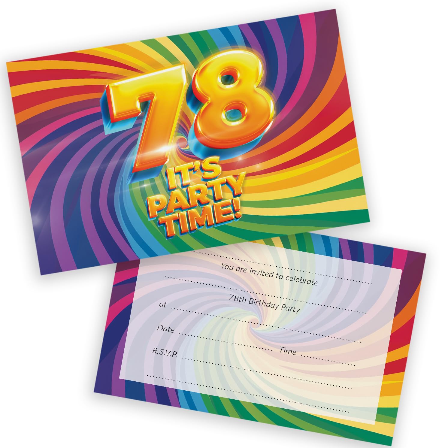 78th Birthday Party Invitations Men Women - Now It's Party Time 20 Pack - Adults Birthday Invitations for Friends Family A6 Bday Party Invites Invitation Cards with Folding Envelopes — image 1