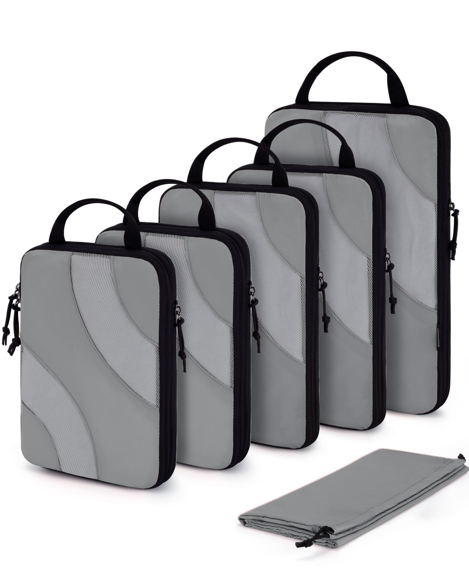 Cubo de embalaje de compresión para viajes, BAGSMART 6 Set de cubos de embalaje de viaje para maleta, bolsa organizadora de maleta de compresión, 05-gris, 6 unidades