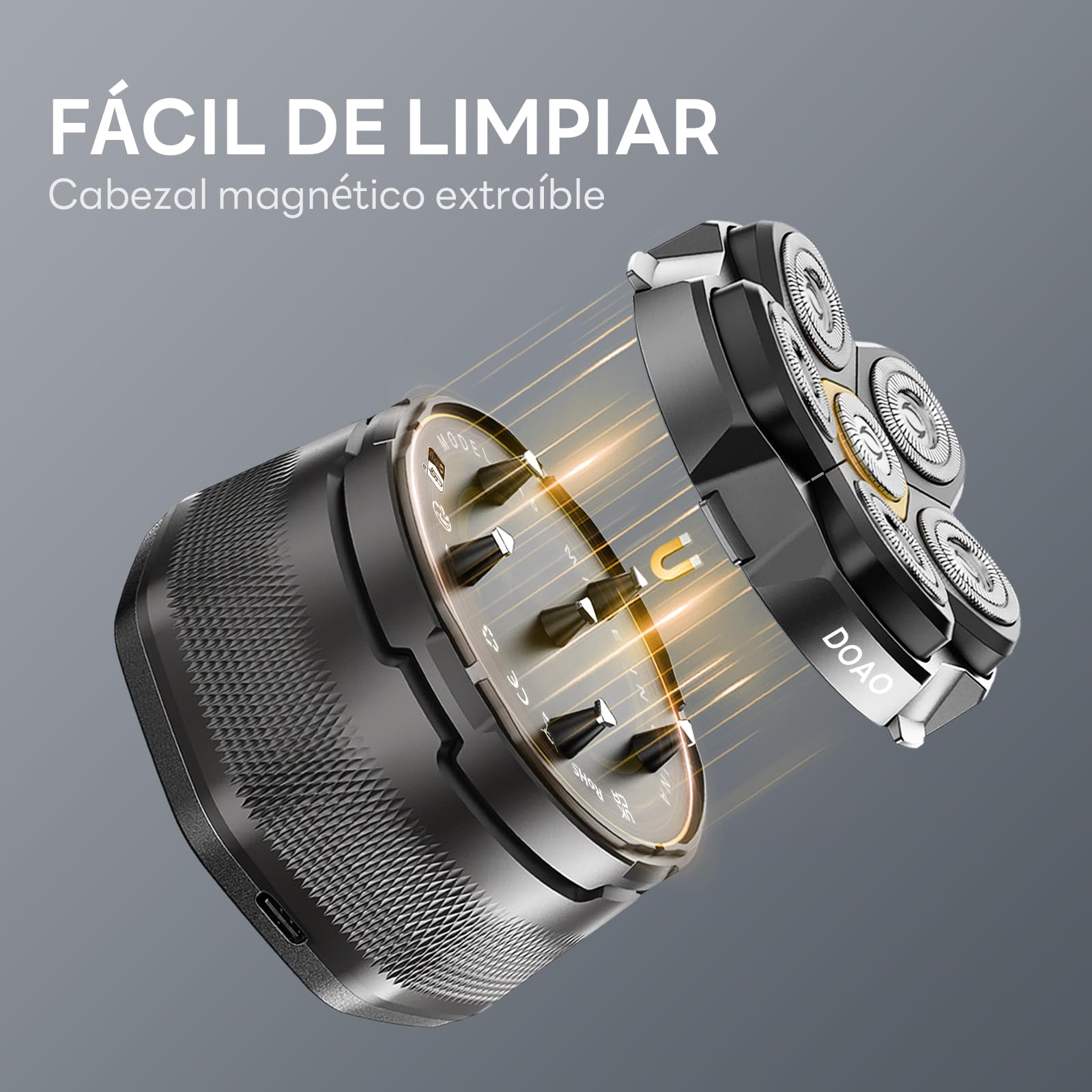 Doao Afeitadora Cabeza Hombre, Cabezales MagnéTica 6D Mejorada, Afeitado En 2 Min, Maquina Para Afeitar Cabeza En Seco Y HúMedo Con Pantalla Led, 180 Mins Uso, Resistente Al Agua, Carga RáPida Usb