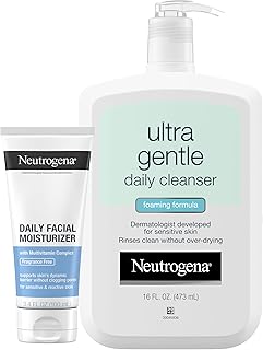 Neutrogena Ultra Gentle Daily Foaming Facial Cleanser, 16 fl. oz, Daily Facial Moisturizer, 3.4 fl. oz, Non-Comedogenic Sk...