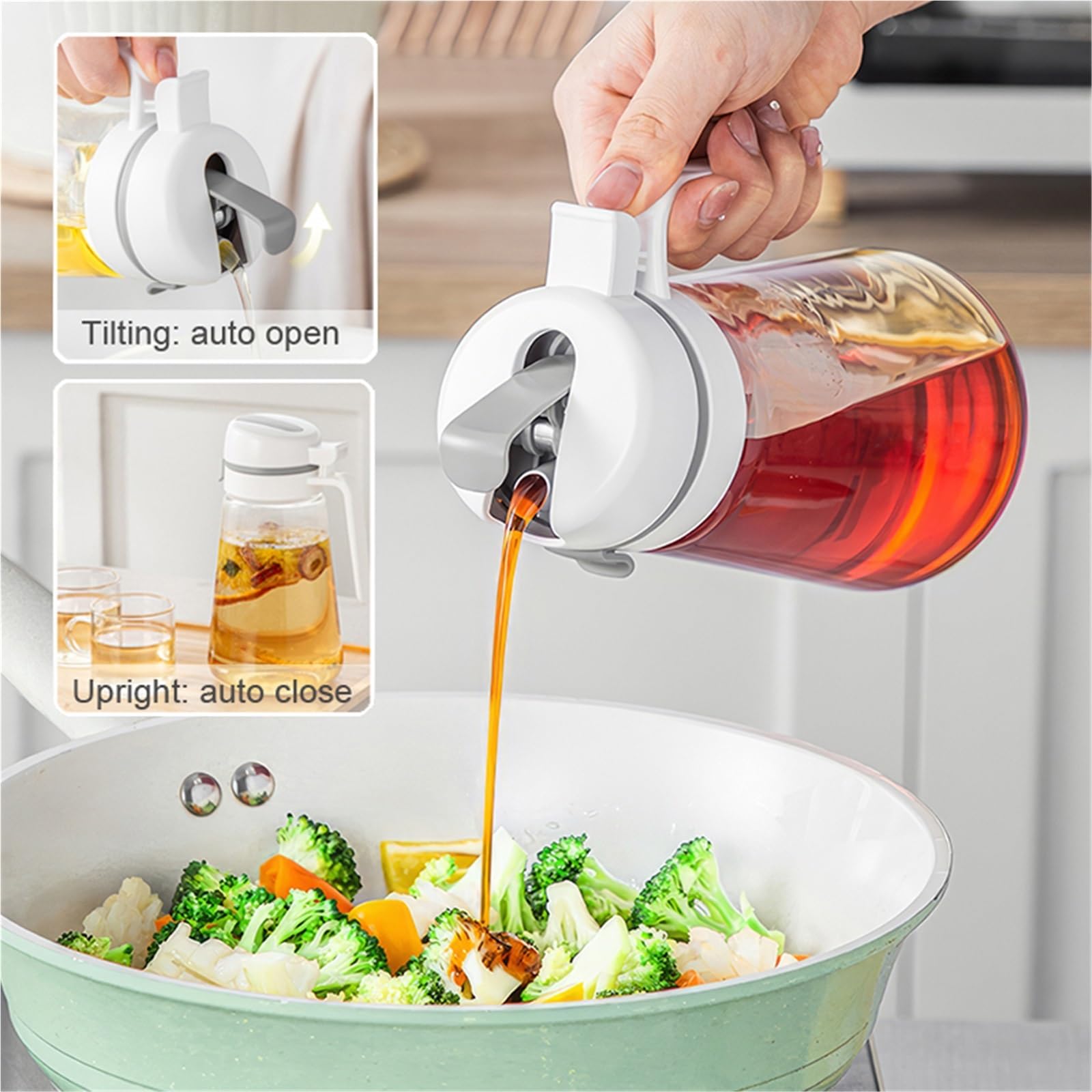 aceitera Dispensador de aceite oliva, recipiente vidrio for salsa soja, jarabe café y cocina(350ml)