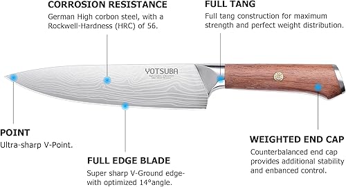 Miniatura 4 de YOTSUBA Cuchillo de chef profesional de 8 pulgadas y cuchillo utilitario de 5 pulgadas con borde súper charp mango de madera de pakkawood diseño
