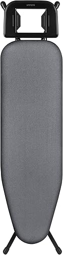 Tabla de planchar clásica de 43 x 13 pulgadas con soporte para hierro, construcción de metal completo, altura ajustable, tela resistente al calor y
