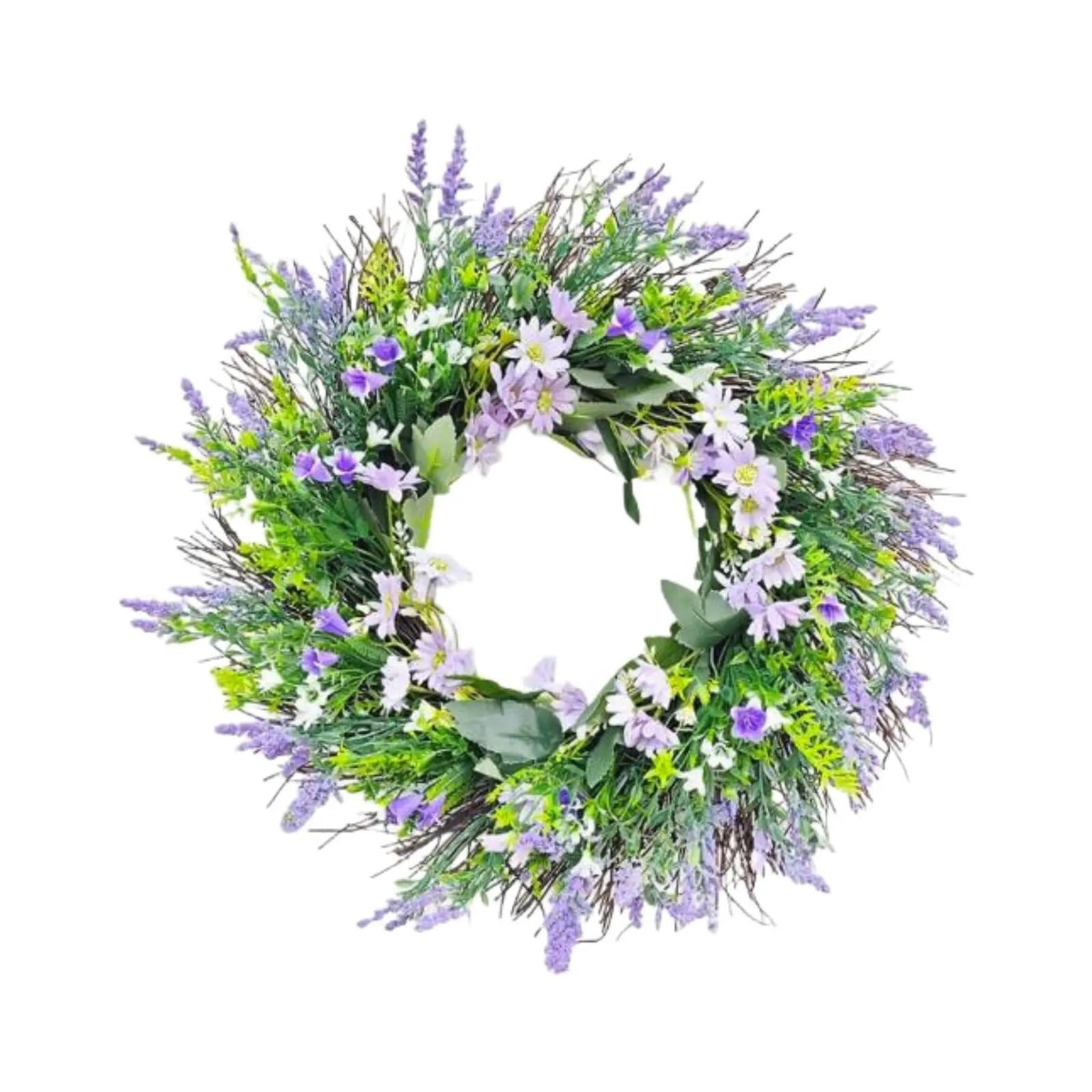 Summer Door Wreaths Outdoor Flower Lavender Wreath Floral Garland Round 17.72" Photo Prop Sign Welcome Wall Hanging For Front Door Indoor Outdoor