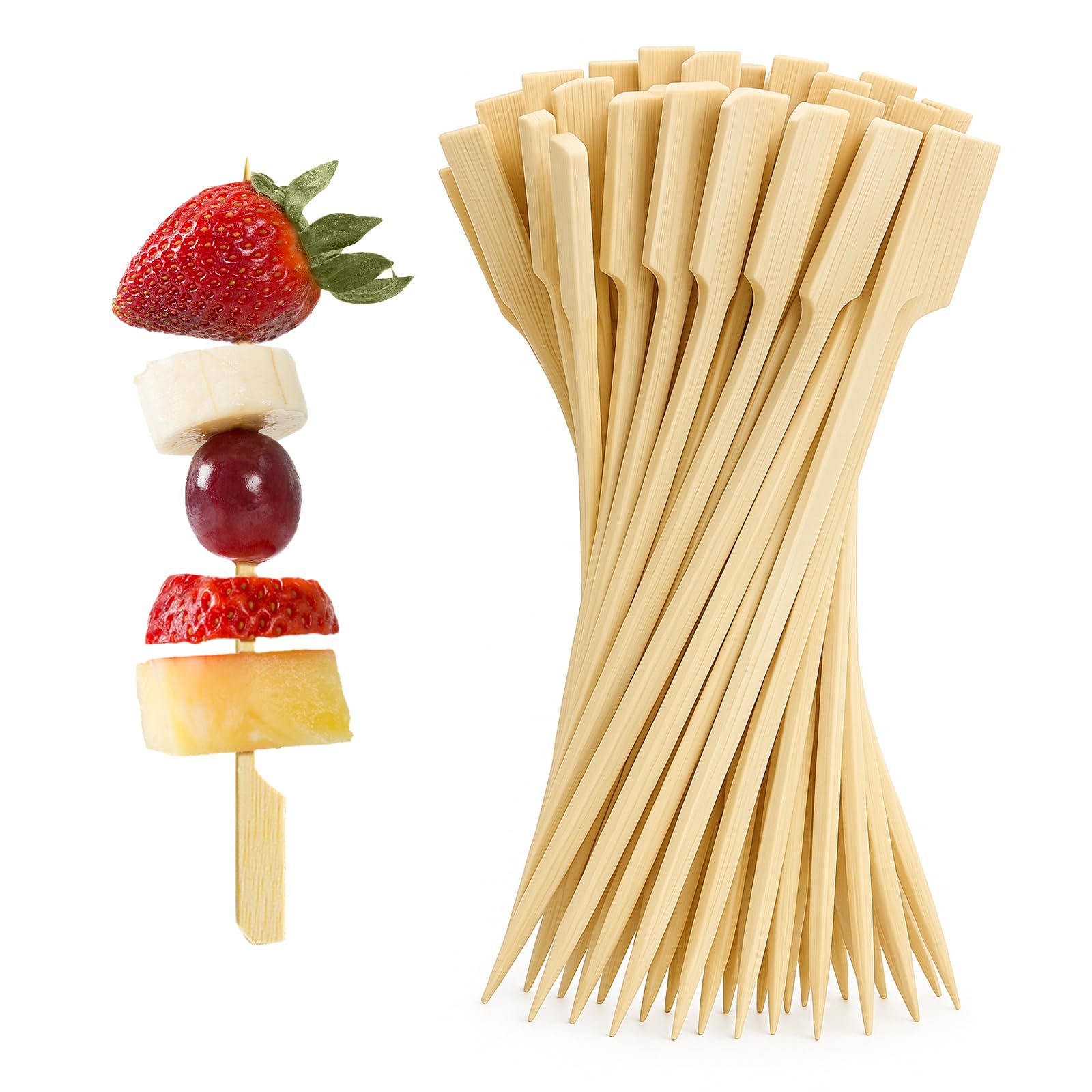 100 Wooden Items skewers, 12cm Bamboo skewers Applicable to for Barbecues Fruit Kababs Charcuterie Accessories Burgers Cocktails Buffets Party Home and Kitchen
