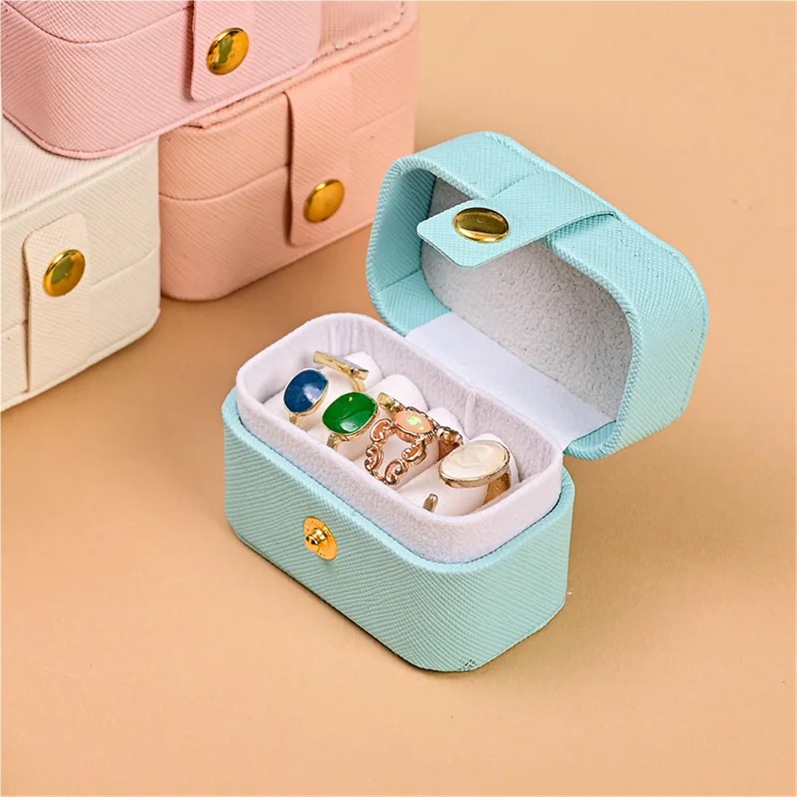 YCTTKDD Caja para Anillos, Organizador de Joyas pequeño portátil, Caja de Viaje, Organizador de Collares y Pendientes (Gris)