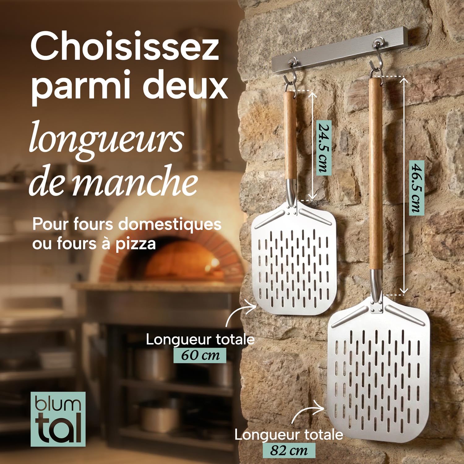 Blumtal Pelle à pizza perforée 30,5 x 30,5 cm + manche en bois 46,5 cm - Pelle à pizza perforée en aluminium antiadhésif et acier inoxydable - Pelle à pain