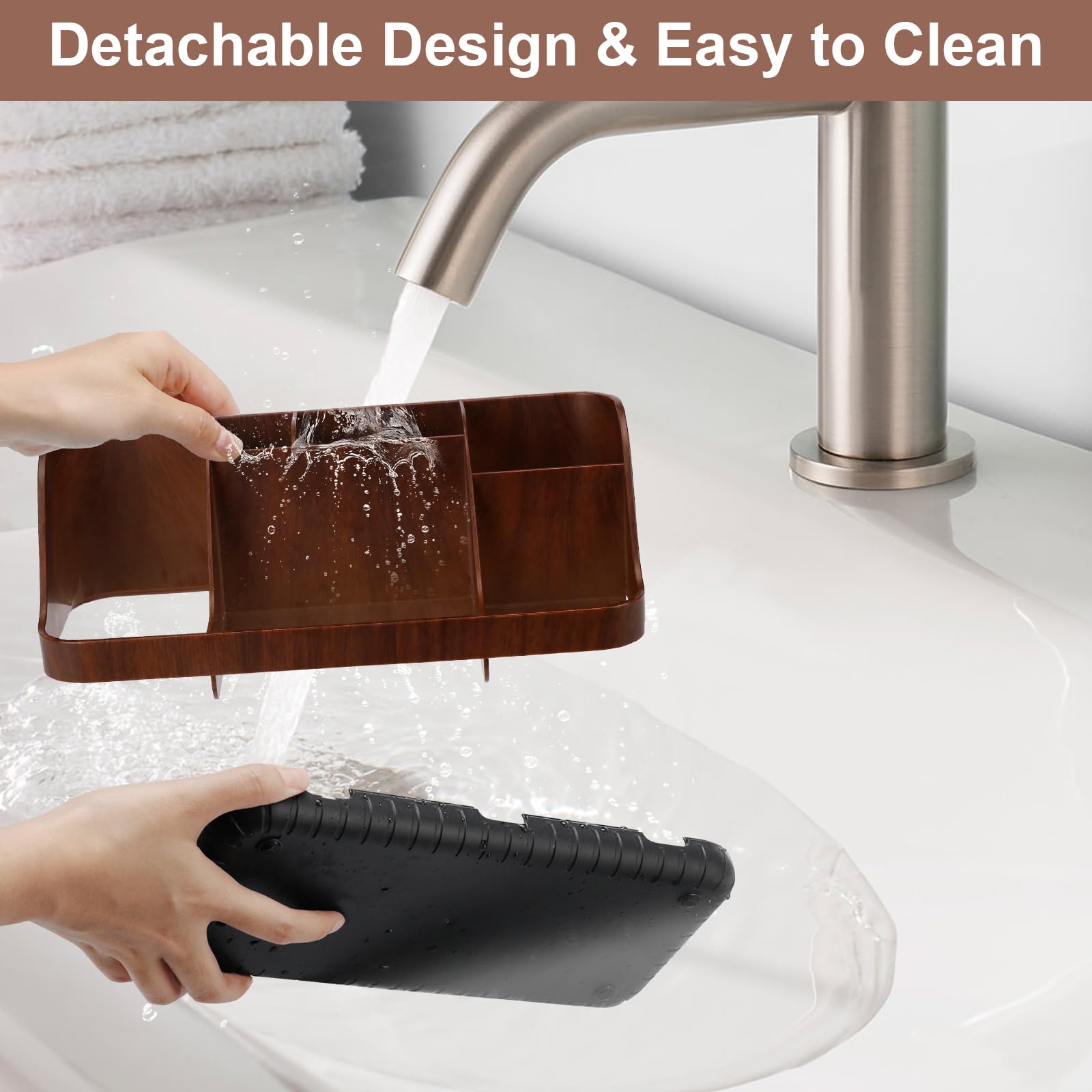 PARKMANI Toothbrush Holder for Bathroom Electric Toothbrush Holder With Drainage for Family 7 Slots Toothbrush and Toothpaste Holders for Bathroom Organizer Storage (Brown Wood Grain) - Image 4