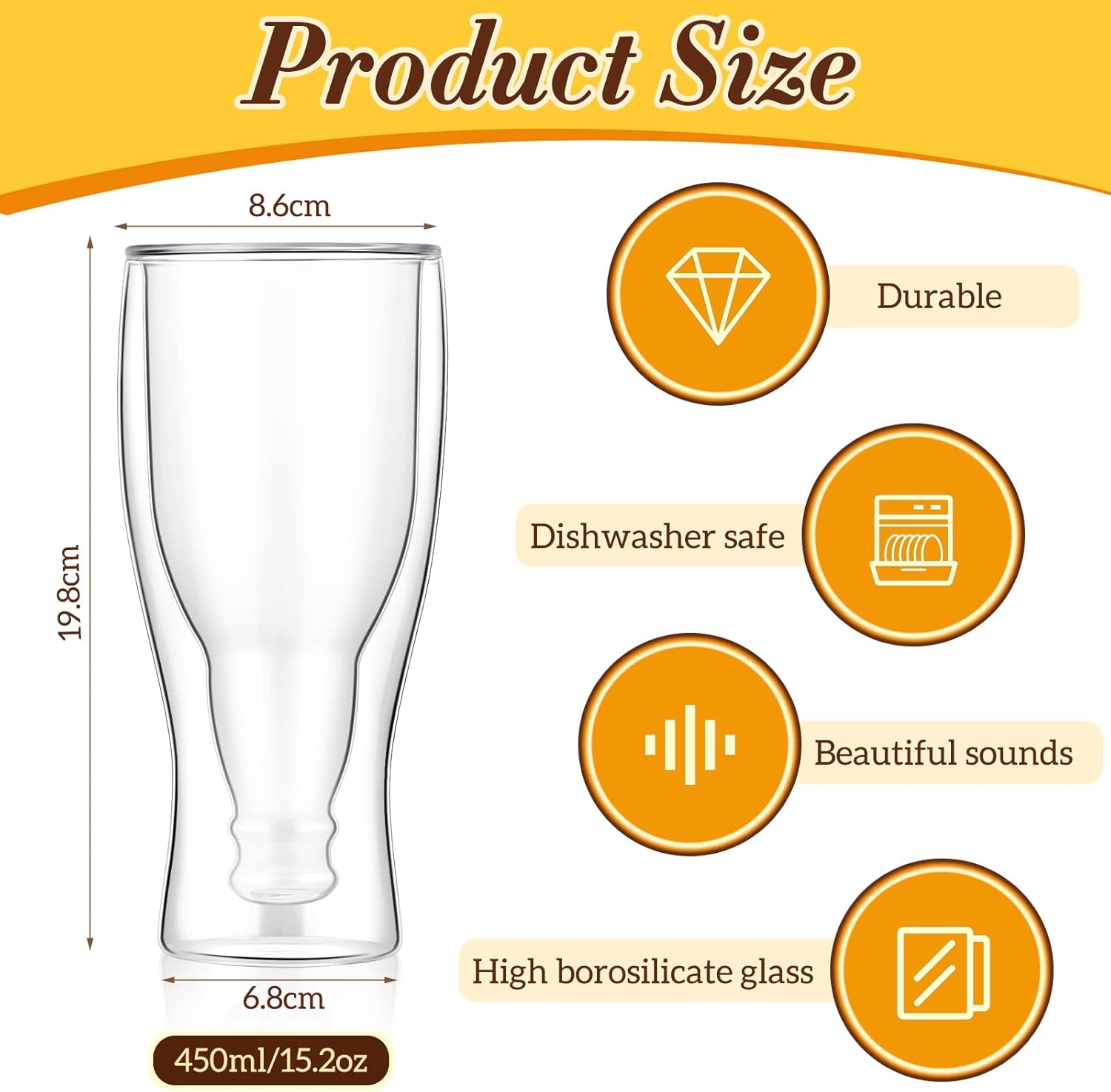 Meanplan 6 Pcs 15.5 oz Double Wall Insulated Beer Glass Clear Pub Mug Birthday Gifts for Him Men Dad Guys Insulated Borosilicate Freezable Upside Down Design Beer Glasses Cup for Drinking Lovers Bar