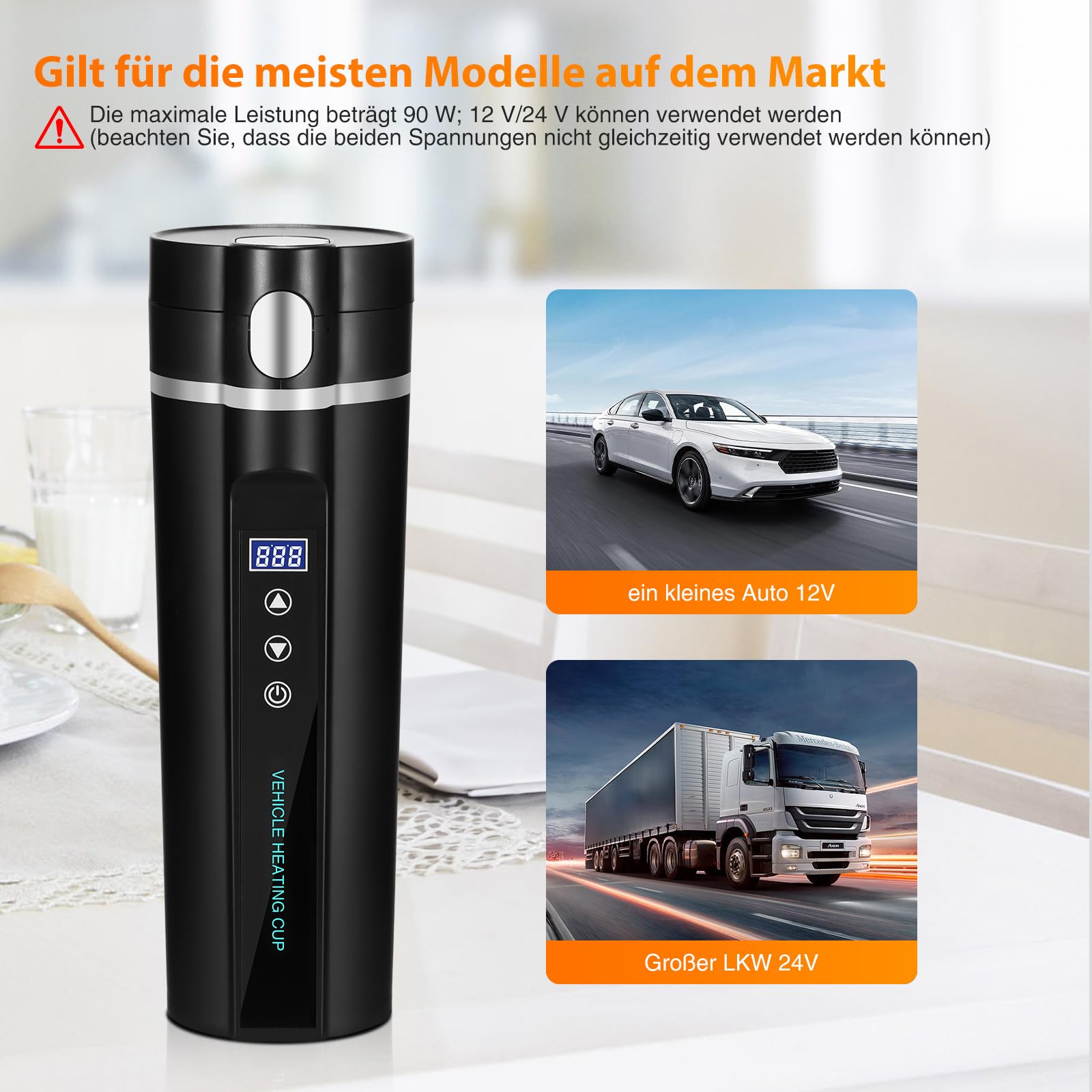 12 V - 24 V waterkoker voor auto, 1,2 liter elektrische mobiele 12 V - 24 V waterkoker voor auto, 1,2 liter elektrische mobiele